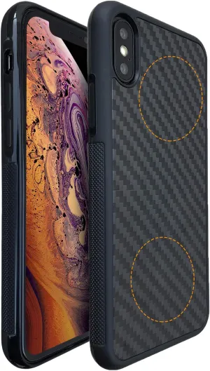 molzar Grip Series for iPhone Xs and iPhone X Case with Real Weave Carbon Fiber, Built-in Metal Plate for Magnetic Mount, Works with Qi-Certified Chargers, Glossy Black/Weave