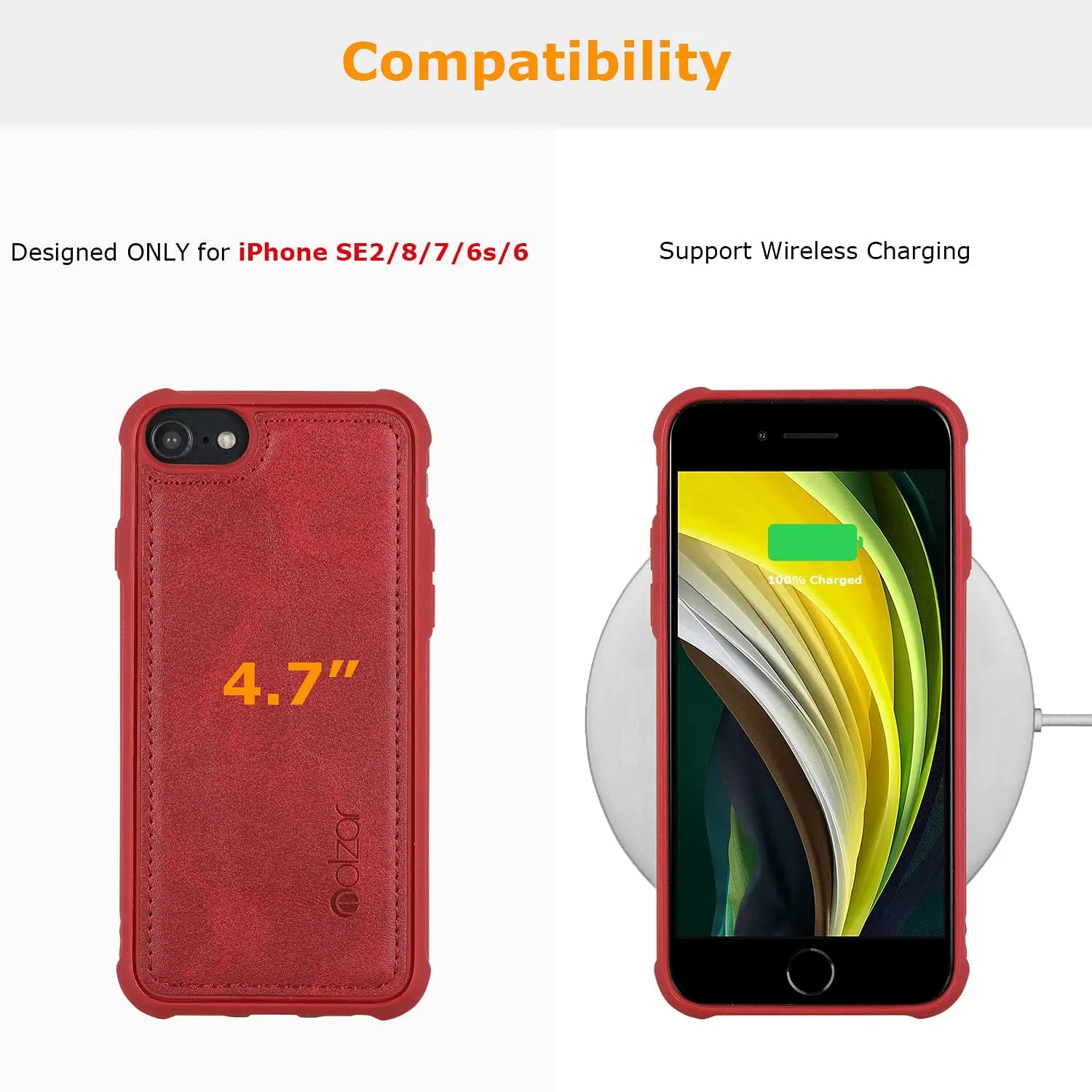 molzar MAG Series for iPhone SE 2022/SE 2020/8/7/6s/6 Case, Built-in Metal Plate for Magnetic Mount, Works with Qi-Certified Chargers, Compatible with iPhone SE3/SE2/8/7/6s/6, Red