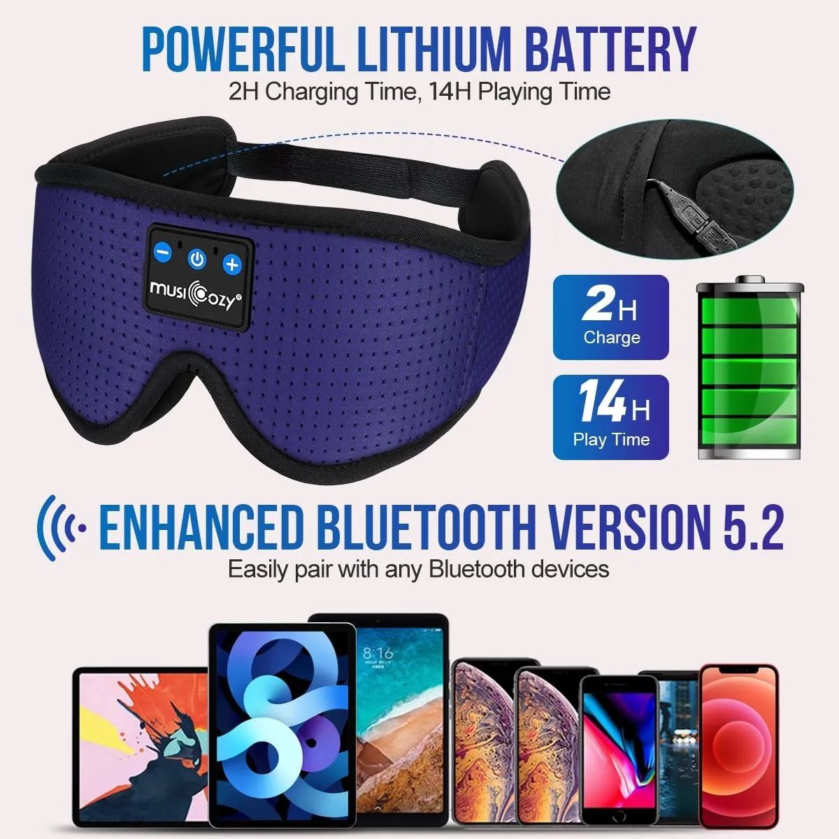 MUSICOZY Sleep Headphones Breathable Bluetooth Headband 3D Sleeping Headphones, Wireless Music Eye Mask Sleep Earbuds for Side Sleeper Women Men Office Air Travel Cool Tech Gadgets Unique Gifts