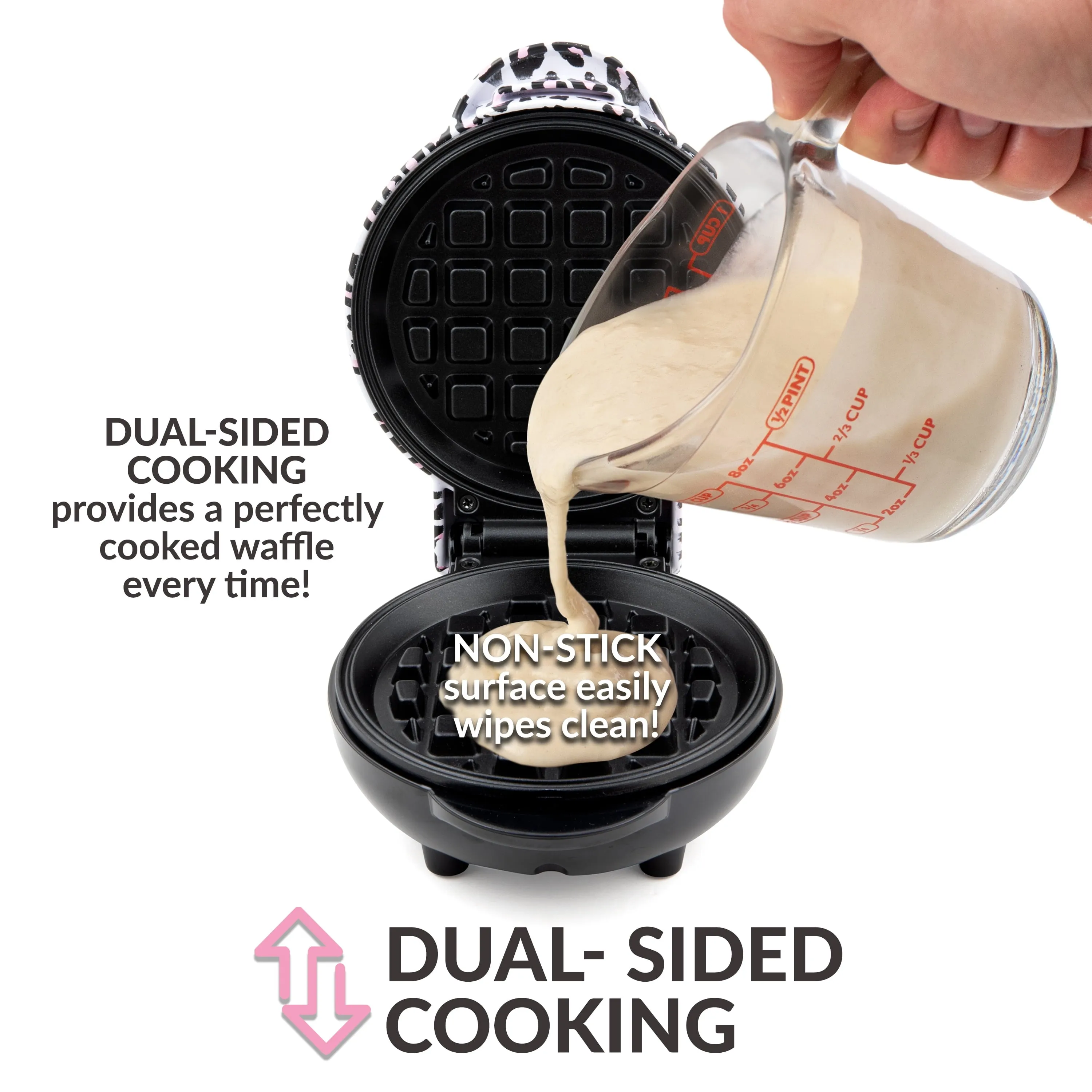 MyMini Waffle Maker, Black & White Leopard Print