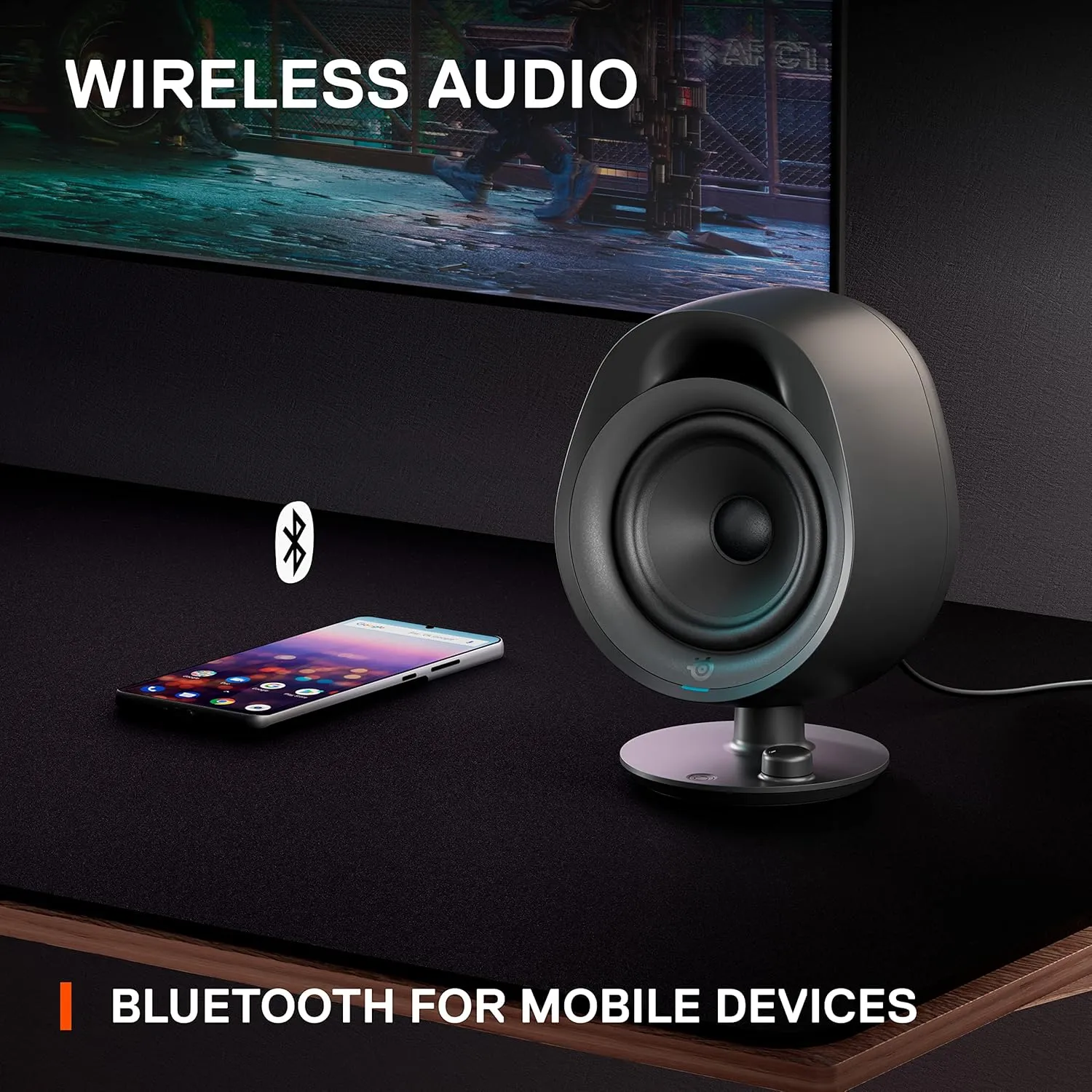 New SteelSeries Arena 3 Full-Range 2.0 Gaming Speakers  Immersive Audio  On-Speaker Controls  4" Speaker Drivers  Wired & Bluetooth  3.5mm Aux  PC, Mac, Mobile  Adjustable Stand (Refurbished)
