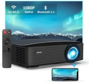 NexiGo PJ20 Outdoor Movie Projector with WiFi and Bluetooth, Native 1080P, Dolby_Audio Sound Support, Compatible w/TV Stick,iOS,Android,Laptop,Console (Renewed)