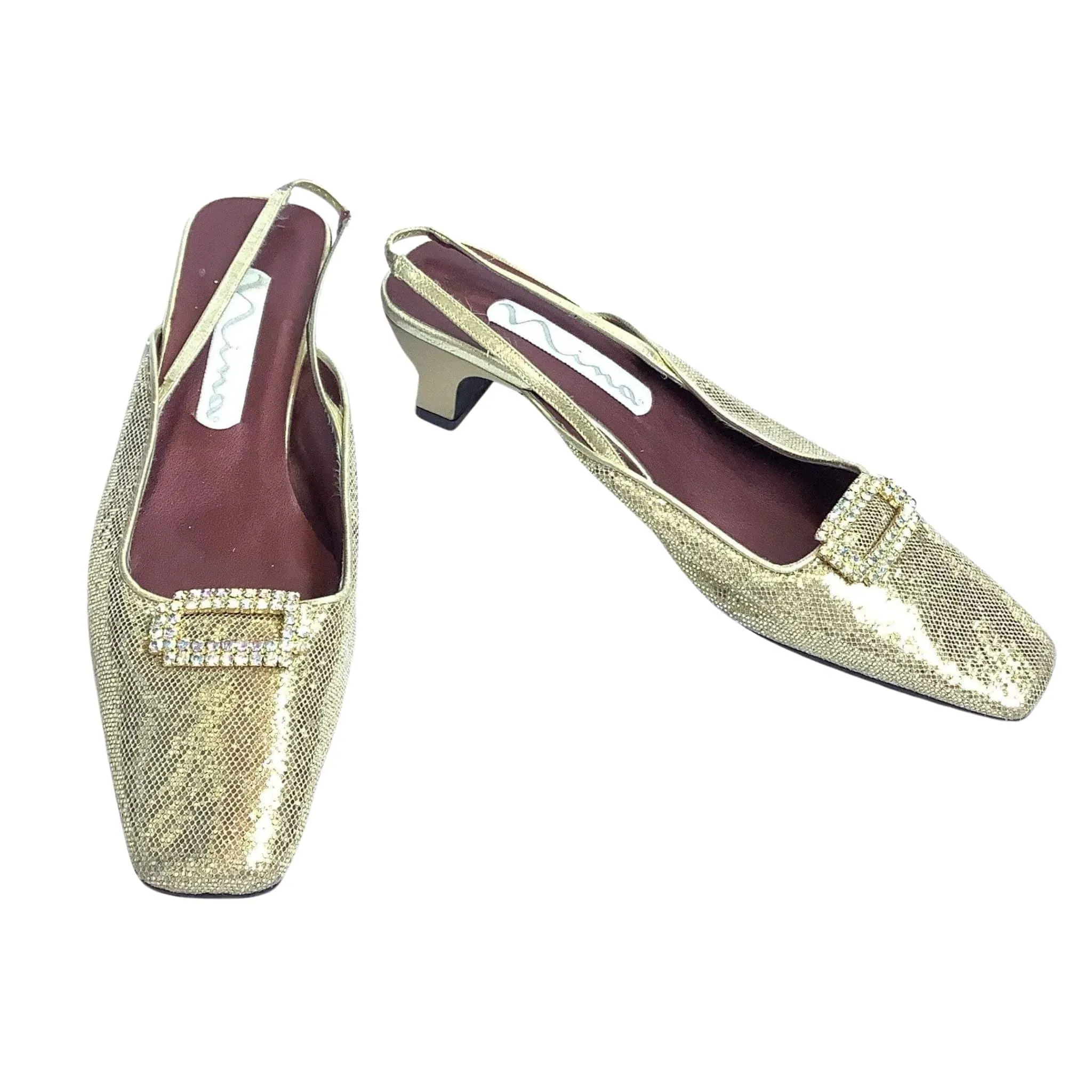Nina Gold Mesh Slingbacks