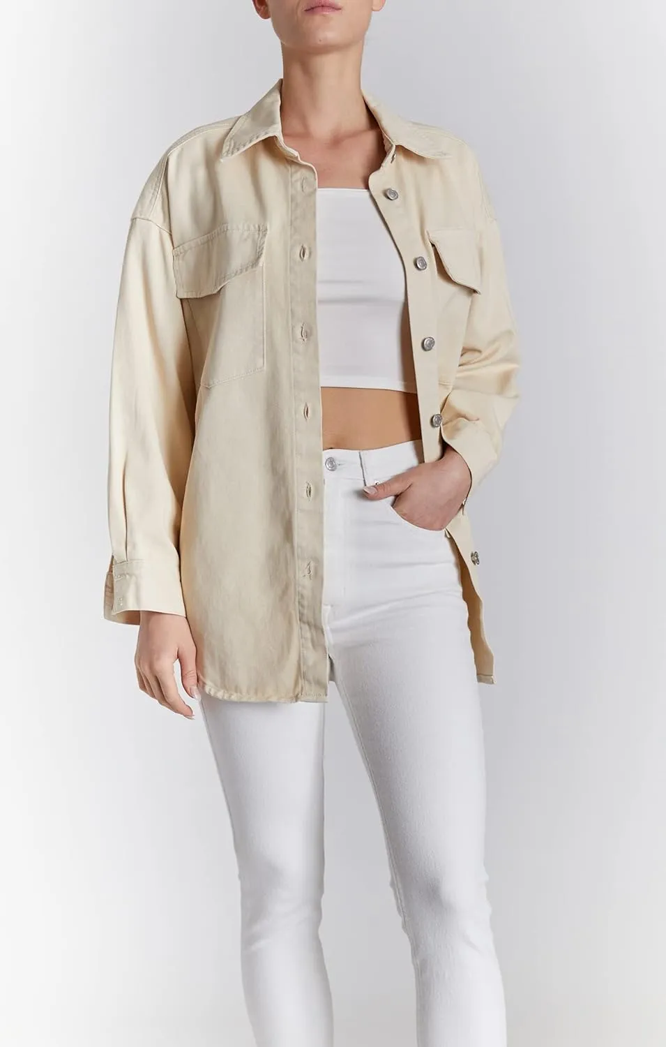 O A T NEW YORK Women's Luxury Clothing Long Sleeve Denim Jacket Shacket with Button Closure, Comfortable & Stylish