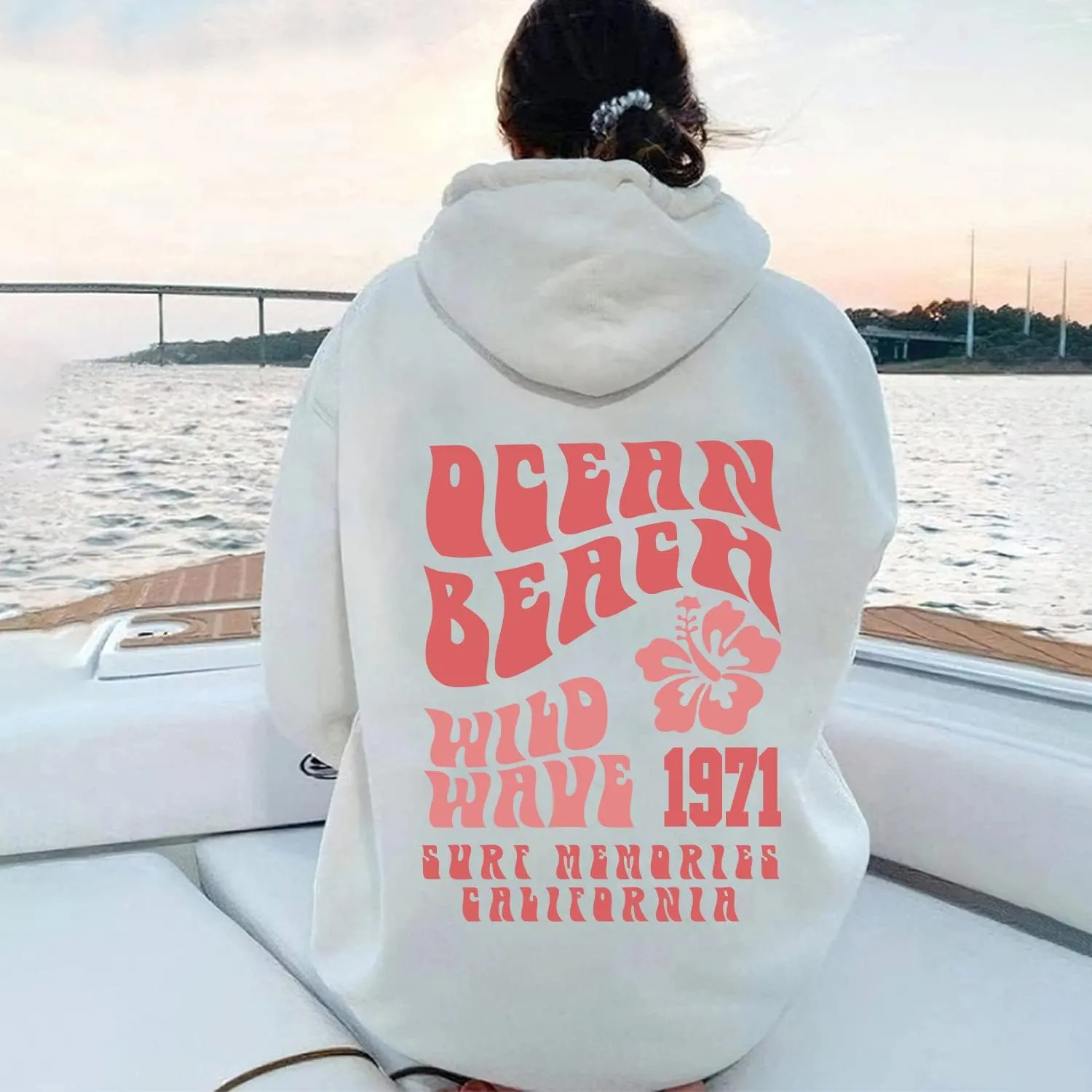 Ocean Beach Hoodie, Aesthetic Summer Hoodies with Words on the Back, Sunset Chasers Sweatshirt, Trendy Oversized Tees