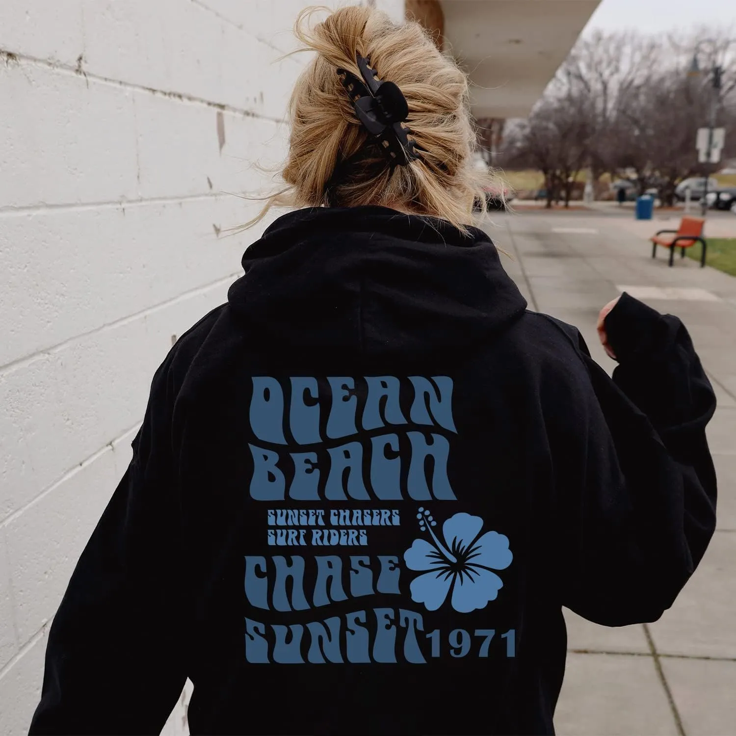 Ocean Beach Hoodie, Aesthetic Summer Hoodies with Words on the Back, Sunset Chasers Sweatshirt, Trendy Oversized Tees