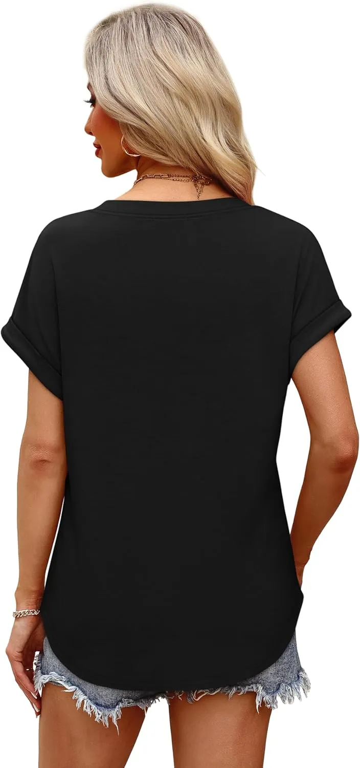 OFEEFAN Womens Tops and Blouses Dressy Casual V Neck Tshirts Short Sleeve Summer Clothes Trendy 2025