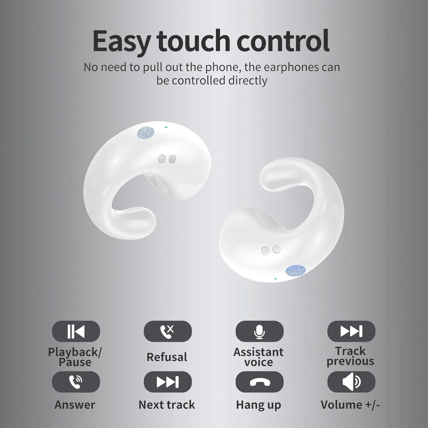 Open Ear Clip on Headphones, Wireless Earbuds Bluetooth 5.3 Sport Earphones Built-in Mic with Ear Hooks 36H Playtime Ear Buds LED Display Charging Case, Waterproof Design for Running Fitness, White