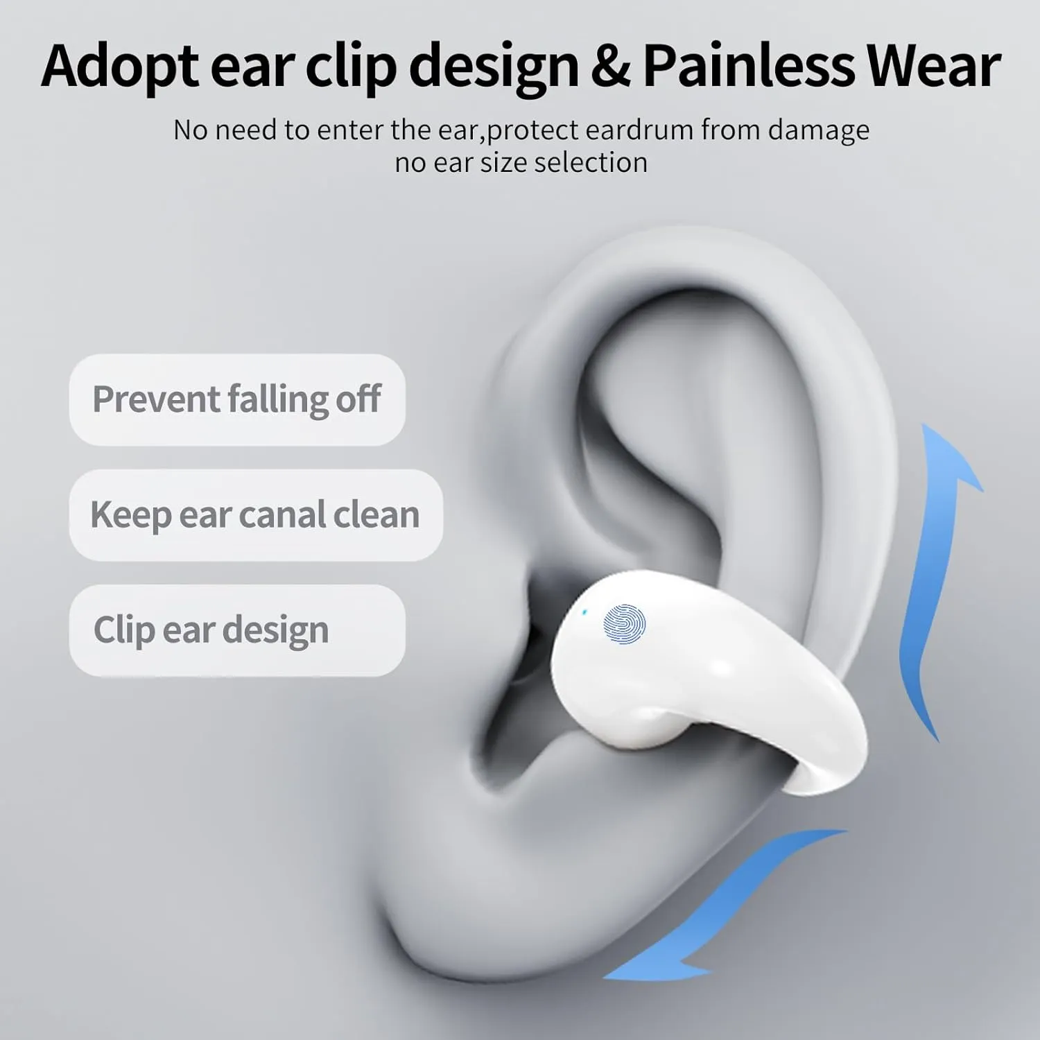 Open Ear Clip on Headphones, Wireless Earbuds Bluetooth 5.3 Sport Earphones Built-in Mic with Ear Hooks 36H Playtime Ear Buds LED Display Charging Case, Waterproof Design for Running Fitness, White