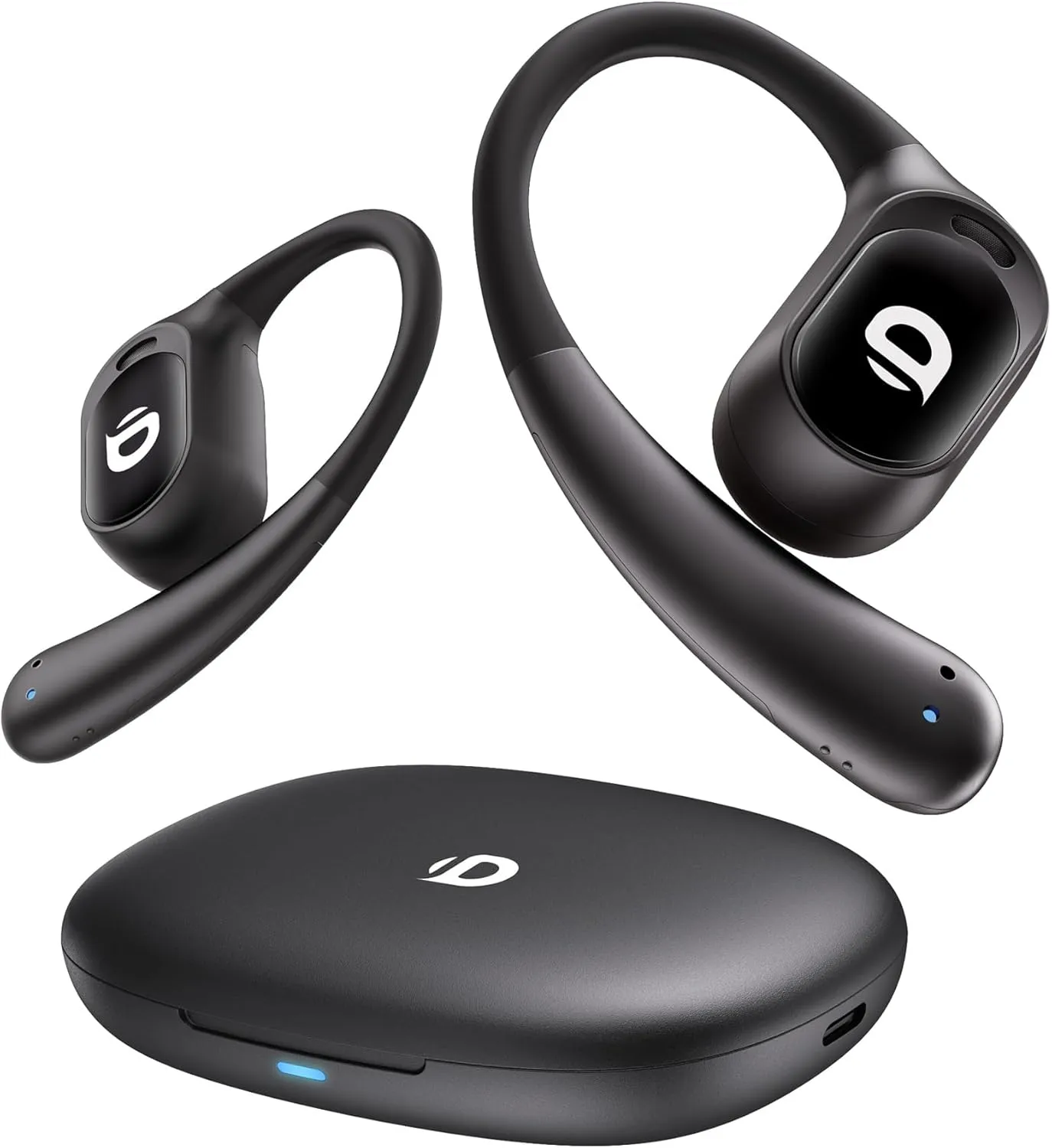Open Ear Earbuds, True Wireless Open Ear Headphones with Earhooks, Air Conduction earphones, Touch Control, Dual Noise-Cancelling Mics, Up to 30 Hours Power with Case, IPX5, Workouts, Yoga, Running