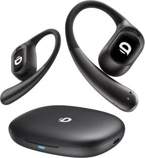 Open Ear Earbuds, True Wireless Open Ear Headphones with Earhooks, Air Conduction earphones, Touch Control, Dual Noise-Cancelling Mics, Up to 30 Hours Power with Case, IPX5, Workouts, Yoga, Running