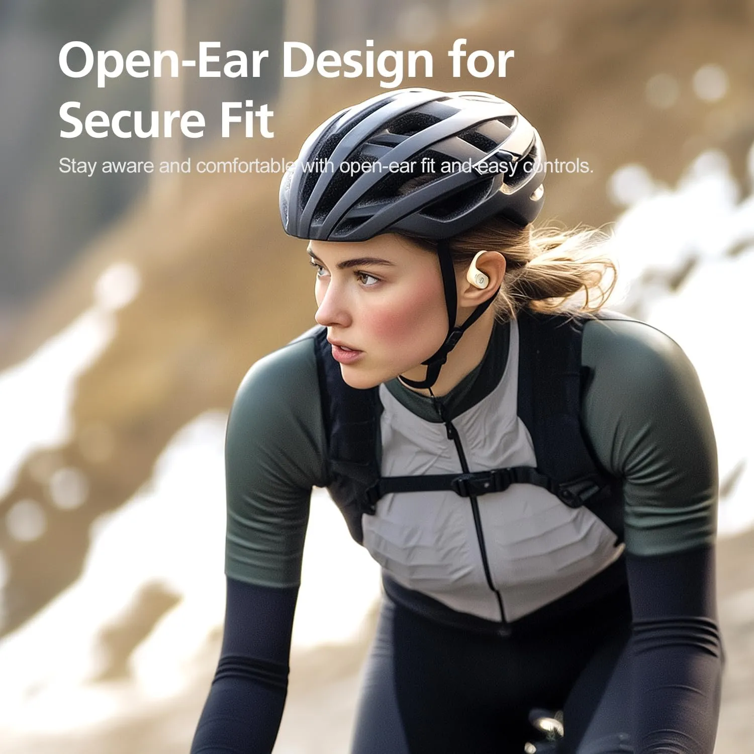 Open Ear Headphones with 35 Hours Playtime, True Wireless Air Conduction Earbuds Featuring Ear Hooks, Bluetooth 5.3, IPX6 Waterproof Design, Comfortable and Secure Fit for Sports - Beige