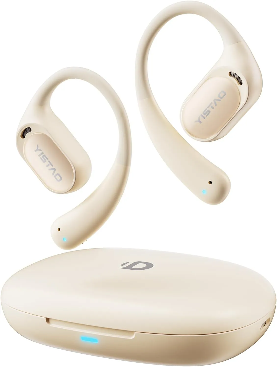 Open Ear Headphones with 35 Hours Playtime, True Wireless Air Conduction Earbuds Featuring Ear Hooks, Bluetooth 5.3, IPX6 Waterproof Design, Comfortable and Secure Fit for Sports - Beige
