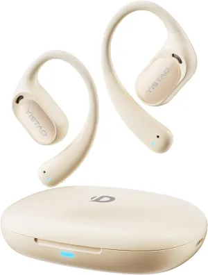 Open Ear Headphones with 35 Hours Playtime, True Wireless Air Conduction Earbuds Featuring Ear Hooks, Bluetooth 5.3, IPX6 Waterproof Design, Comfortable and Secure Fit for Sports - Beige
