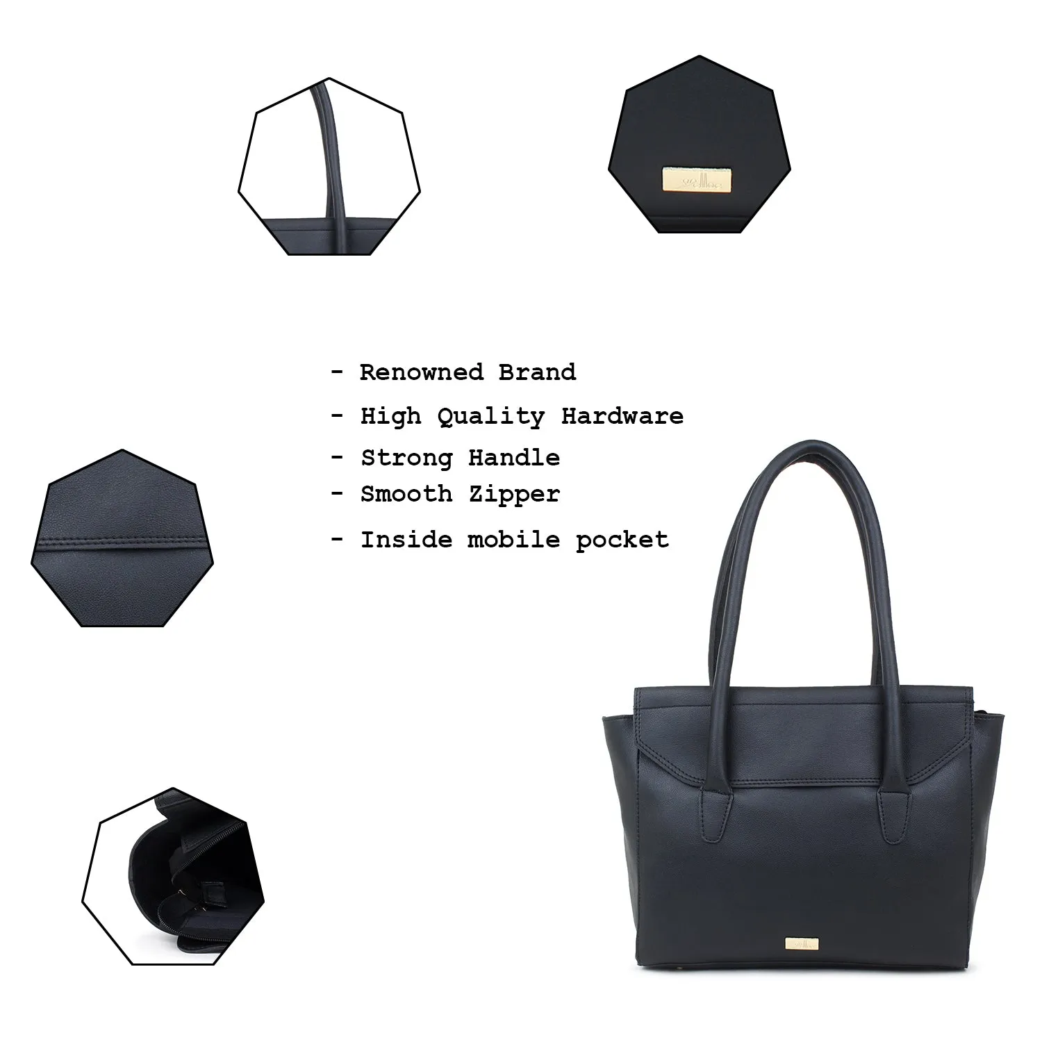 Oversized Black multi compartment tote Bag