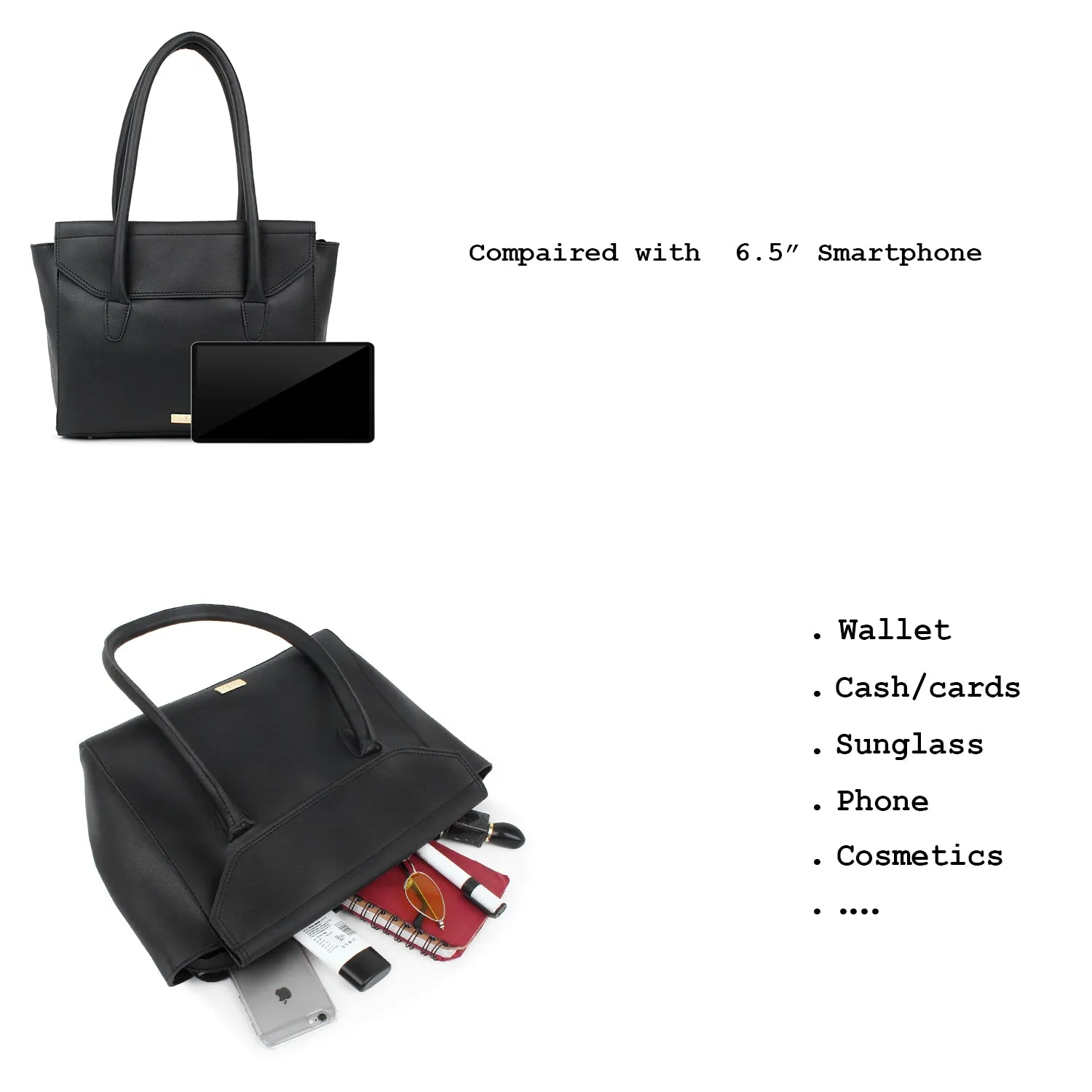 Oversized Black multi compartment tote Bag