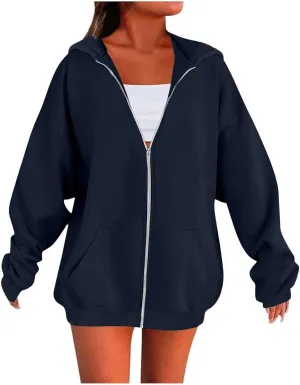 Oversized Hoodies for Women Trendy Plus Size Long Sleeve Cute Zip Up Sweatshirts Y2k Casual Fall Fashion 2024 Clothes