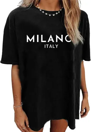 Oversized Tshirts for Women Graphic Tees Vintage Short-Sleeve Preppy Shirts Trendy Summer