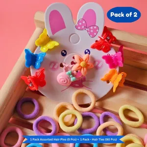 Pastel Mini Hair Ties with Flower Cancy Butterfly hair Clip Set (Pack of 2, Multicolor)