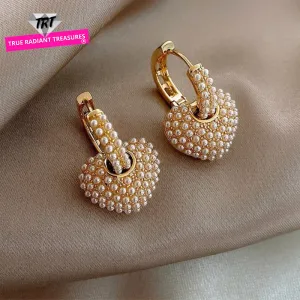 Peach Sweet Pearl Heart Earrings