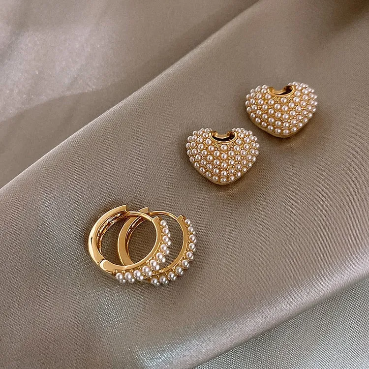 Peach Sweet Pearl Heart Earrings