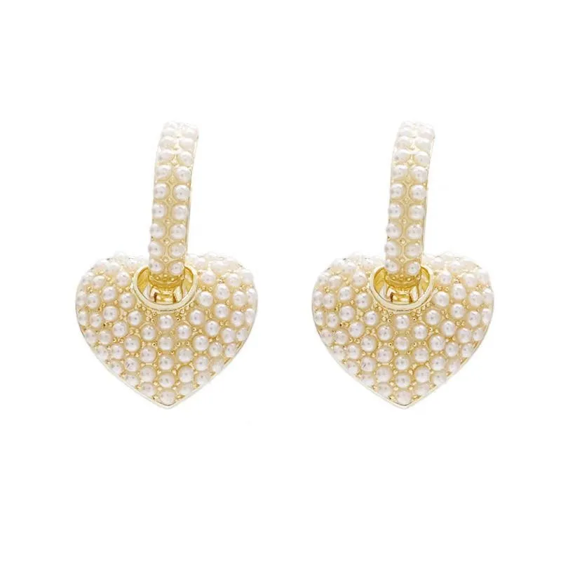 Peach Sweet Pearl Heart Earrings