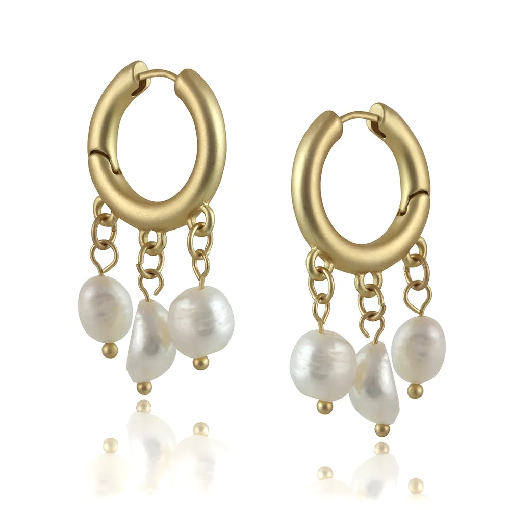 Pierced Hoop Earrings with Strand of Pearl Detail TAMARA Perfect Gift by Big Metal London