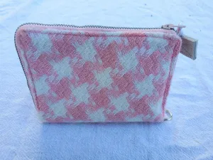 Pink and Cream Houndstooth Wool Hold Everything Wallet