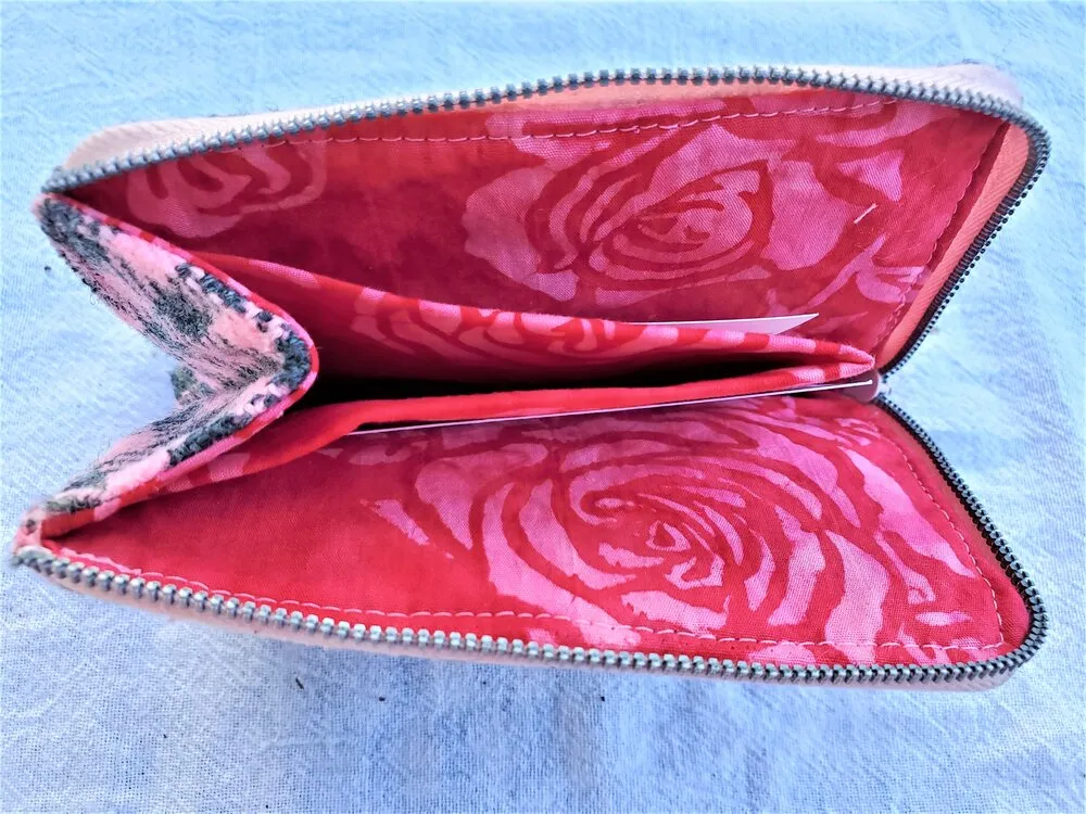 Pink and Cream Houndstooth Wool Hold Everything Wallet