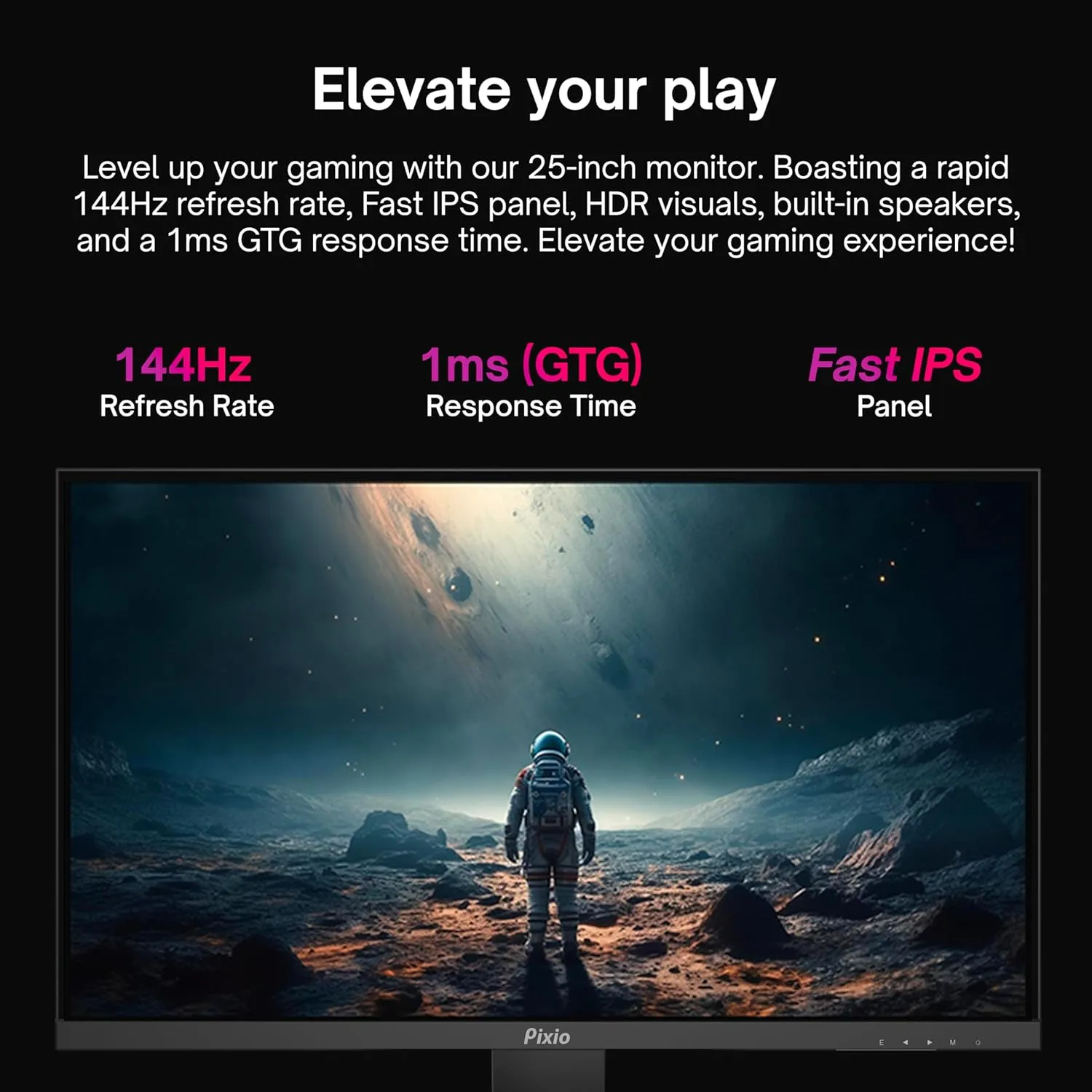 Pixio PX257 Prime 24.5 inch (24 inch / 25 inch Equivalent) 144Hz Refresh Rate FHD 1080p Resolution Fast Nano IPS Panel 1ms GTG Response Time Gaming Monitor with Adaptive Sync Compatible as 24 inch
