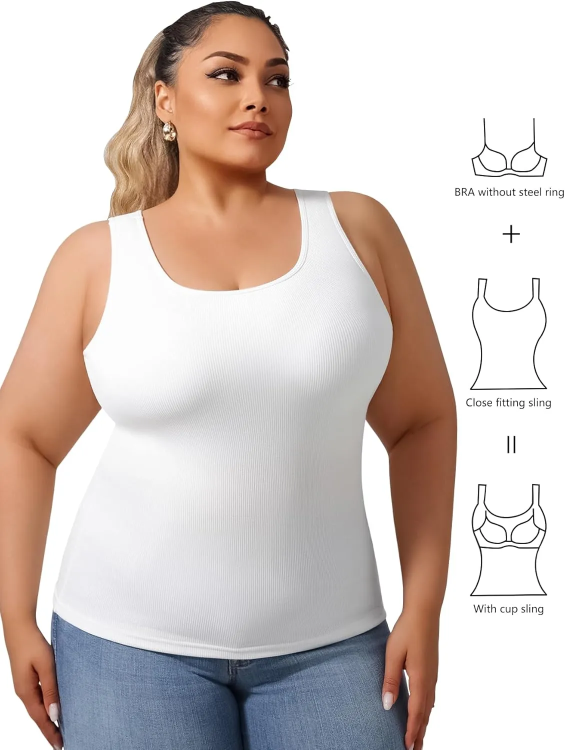 Plus Size Simple Shapewear Top-Sculpting, Tummy Control Vest with Built-in Bra for Fall & Winter-Comfortable Tank Tops