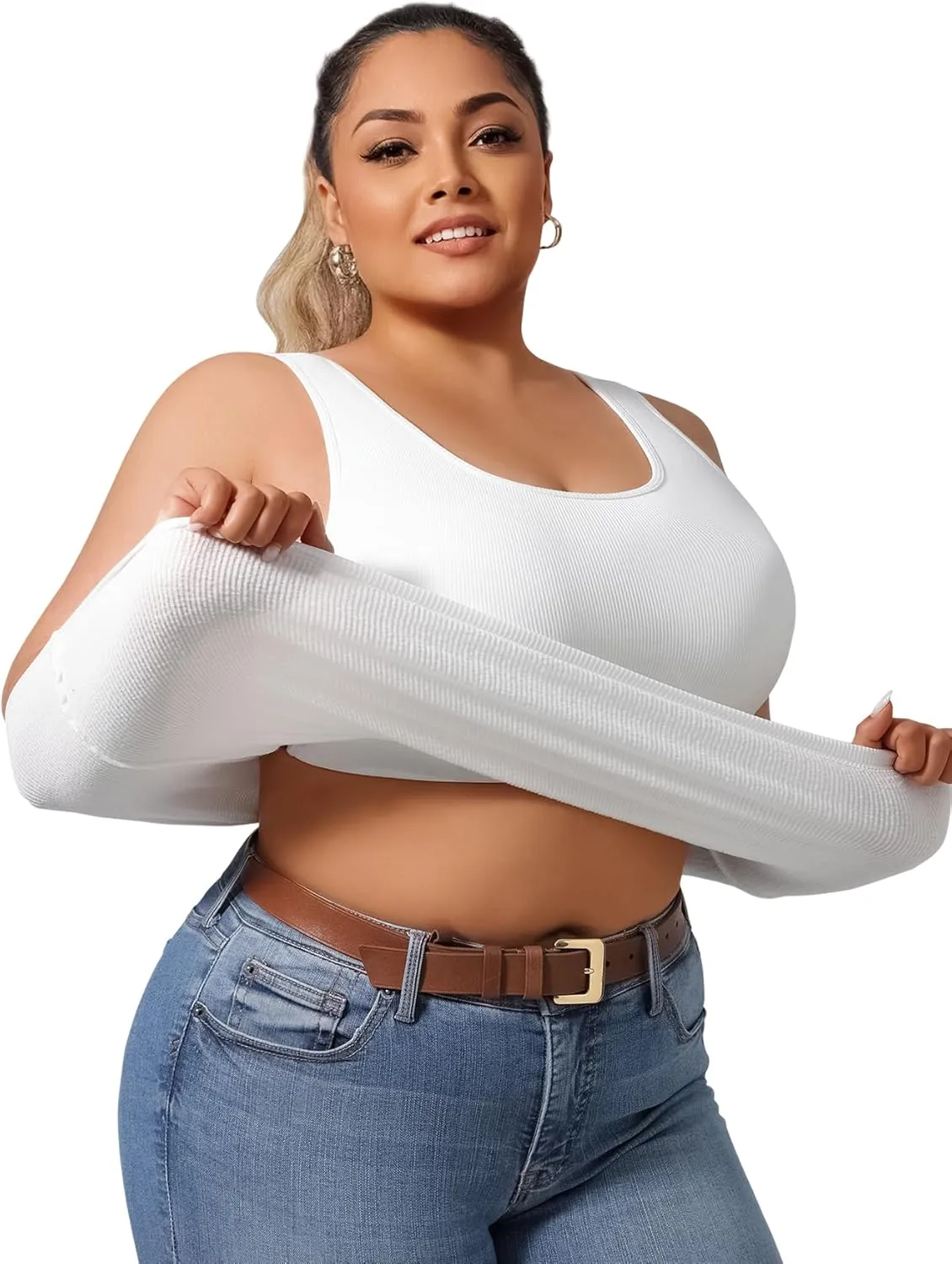 Plus Size Simple Shapewear Top-Sculpting, Tummy Control Vest with Built-in Bra for Fall & Winter-Comfortable Tank Tops