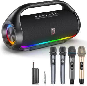 Portable Bluetooth Speaker with 4 Microphones, IPX5 Waterproof Loud Stereo Speakers Boom Music Box, Deep Bass Portable Speaker for Outdoor Indoor Home Parties Hiking Camping