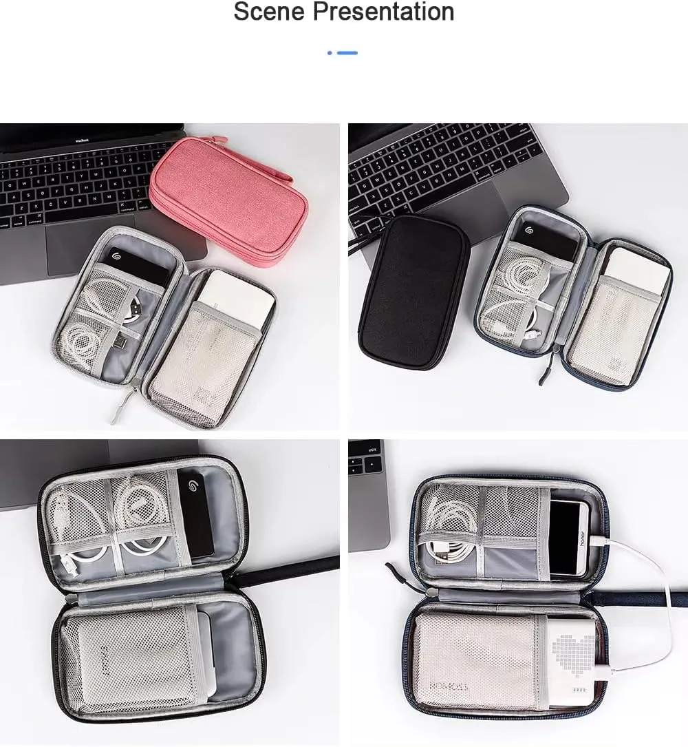 Portable Tech Accessories Organizer Travel Cable Charger and Gadget Storage Carrying Case Navy Blue Black and Grey (Black)