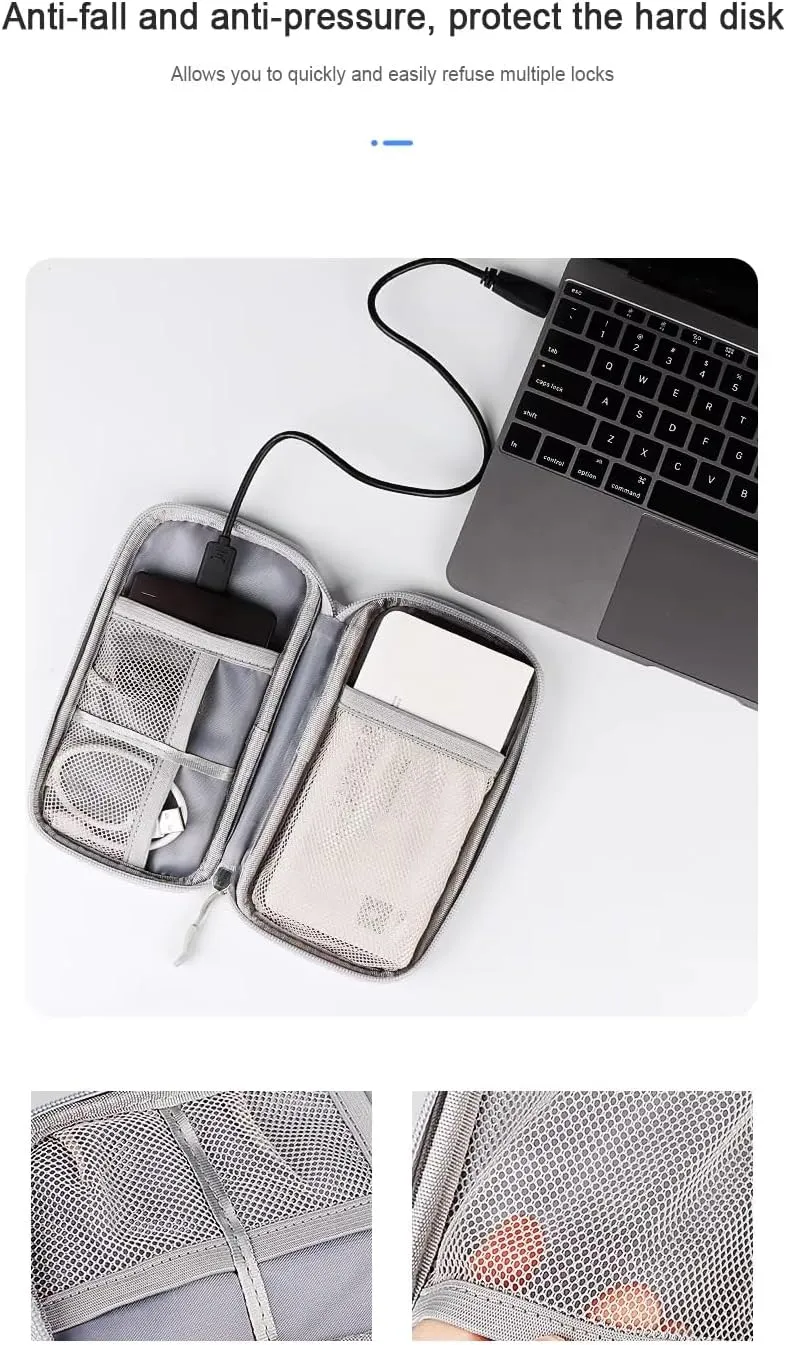 Portable Tech Accessories Organizer  Travel Cable, Charger, and Gadget Storage Carrying Case Navy Blue, Black and Grey (Dark Blue)