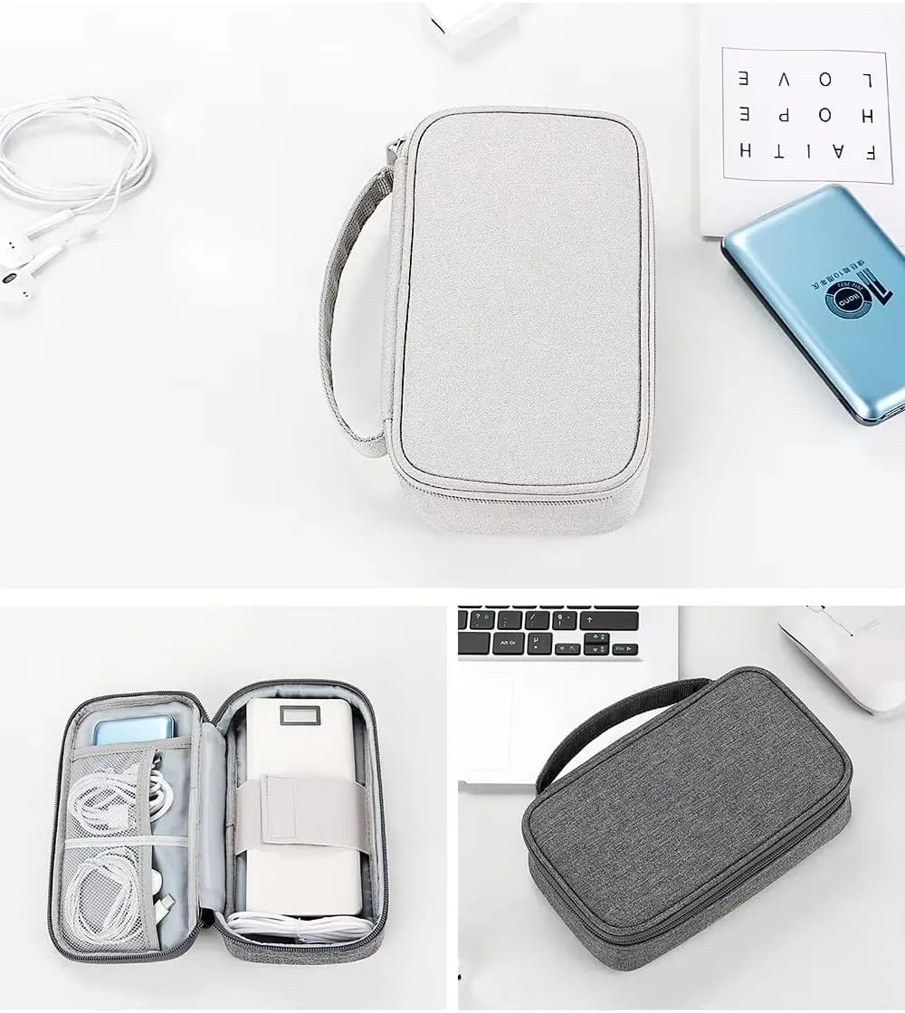 Portable Tech Accessories Organizer  Travel Cable, Charger, and Gadget Storage Carrying Case Navy Blue, Black and Grey (Light Gray)
