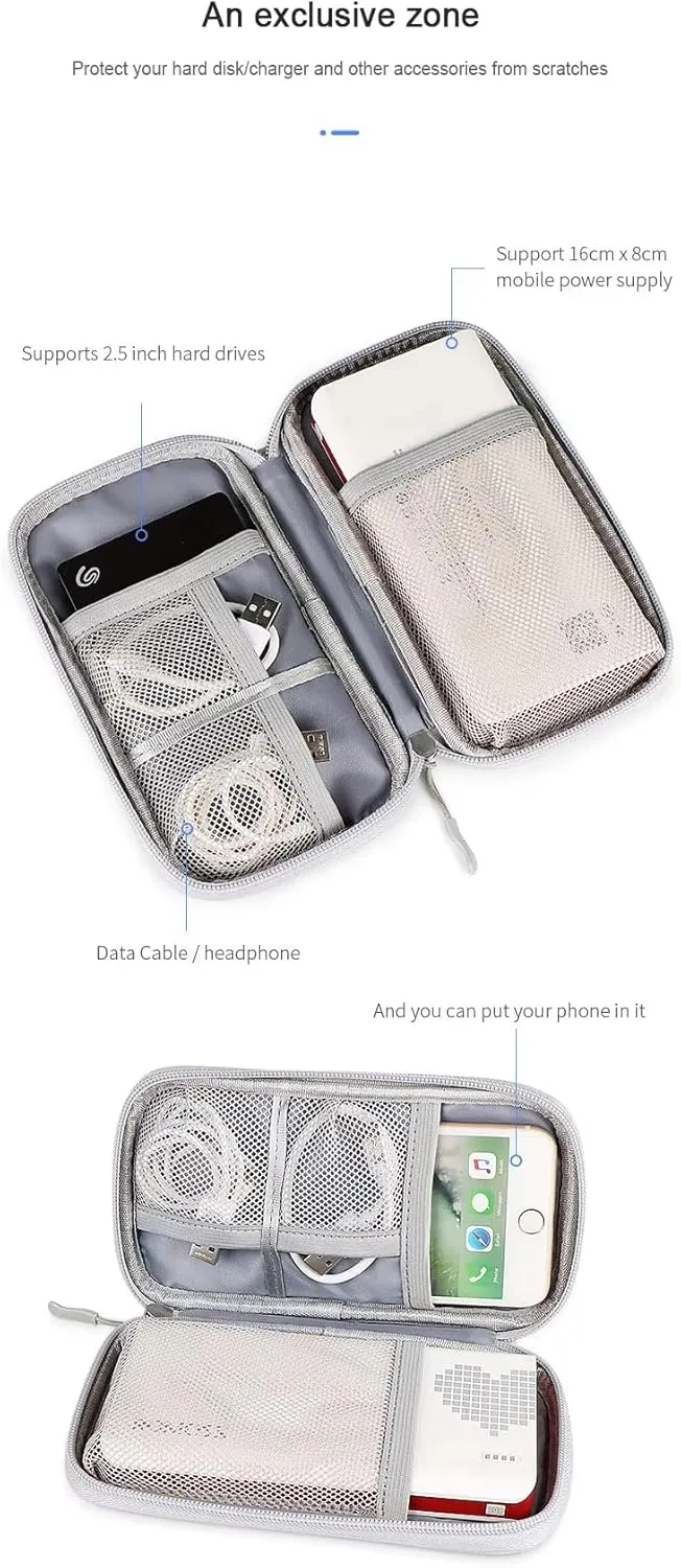 Portable Tech Accessories Organizer  Travel Cable, Charger, and Gadget Storage Carrying Case Navy Blue, Black and Grey (Light Gray)