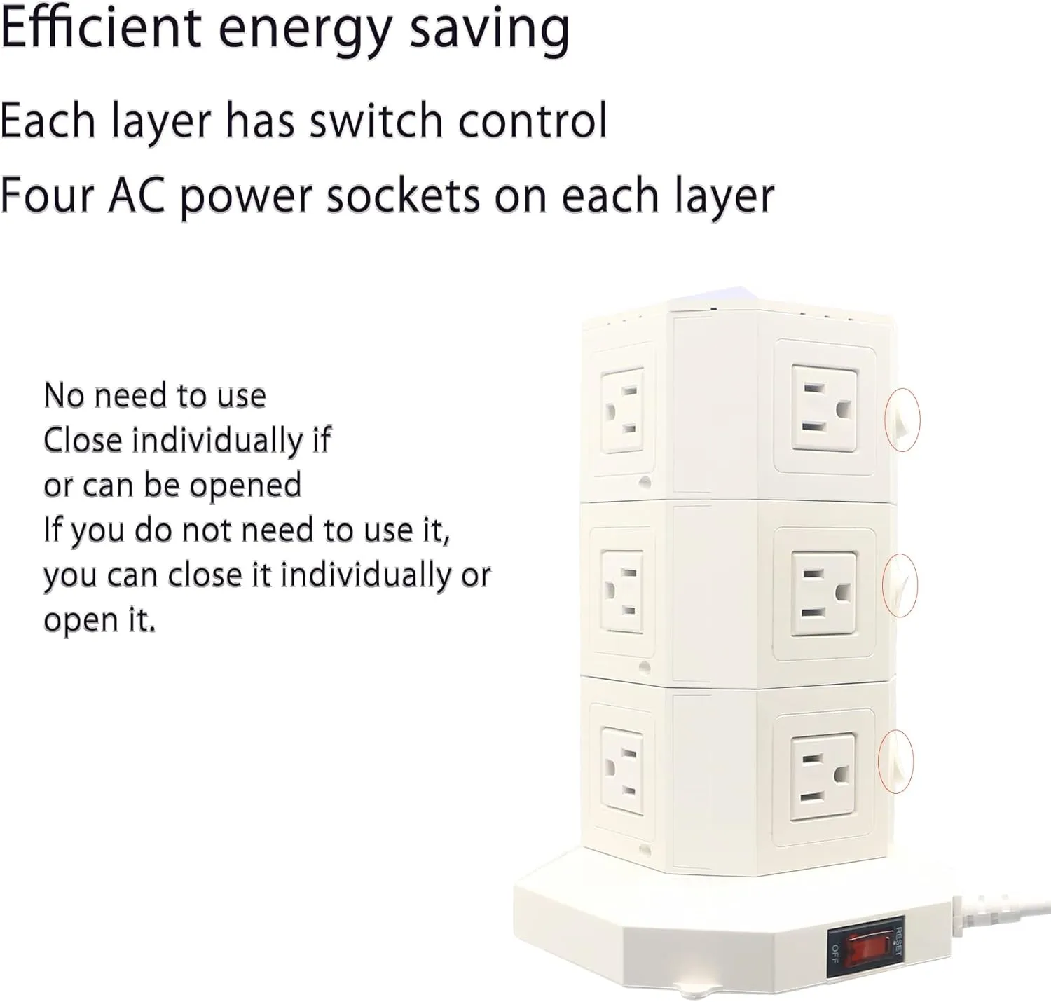 Power Strip USB Surge Protector Tower 12 AC Outlets with 6 USB Ports Chargers 10 Feet Long Extension Cord Indoor White-Powerjc