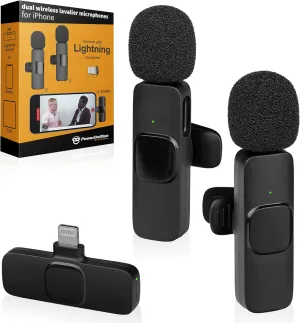 PowerDeWise Wireless Lavalier Microphones for iPhone - Noise Cancelling, Plug & Play - Pack of 2