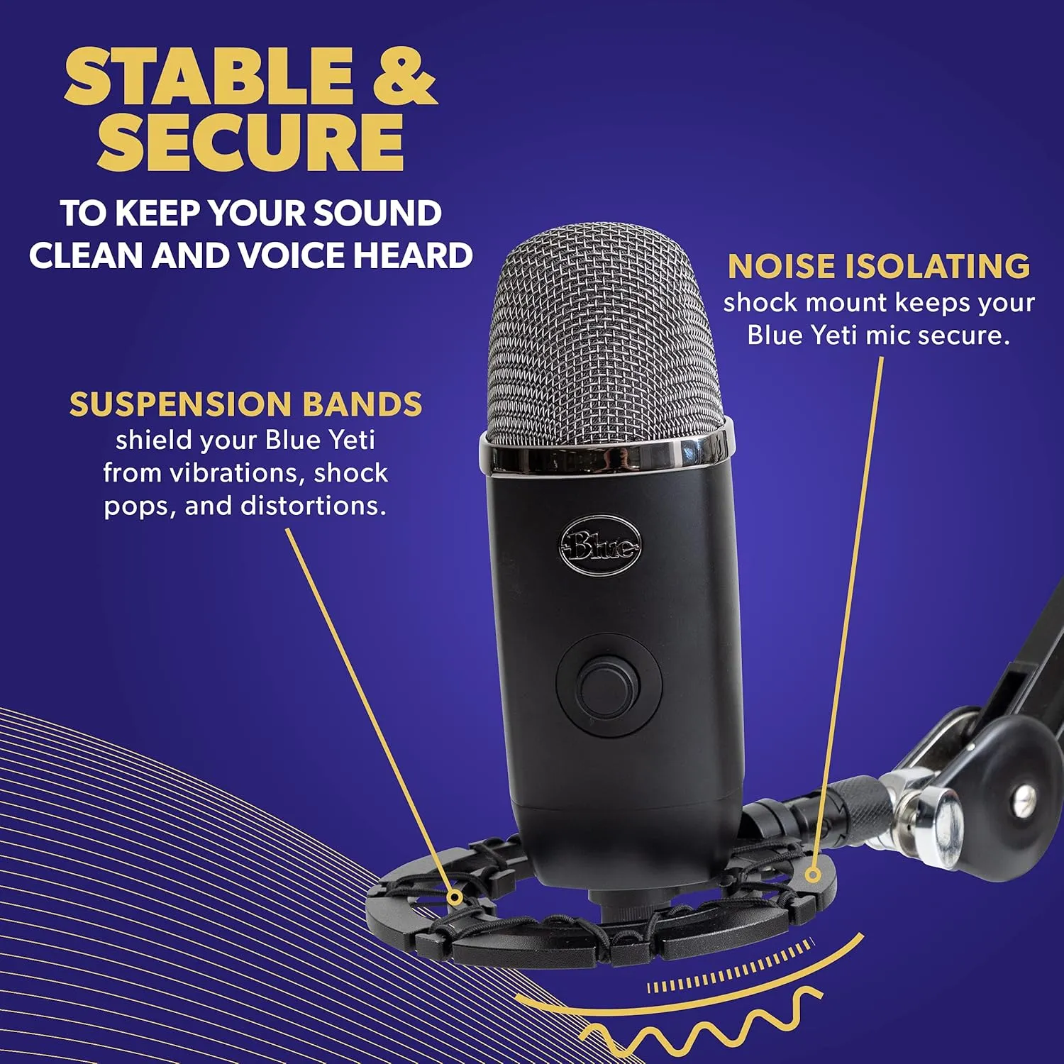 Pro Microphone Shock Mount - Mic Holder Compatible w/Blue Yeti, Snowball & Pro Microphones