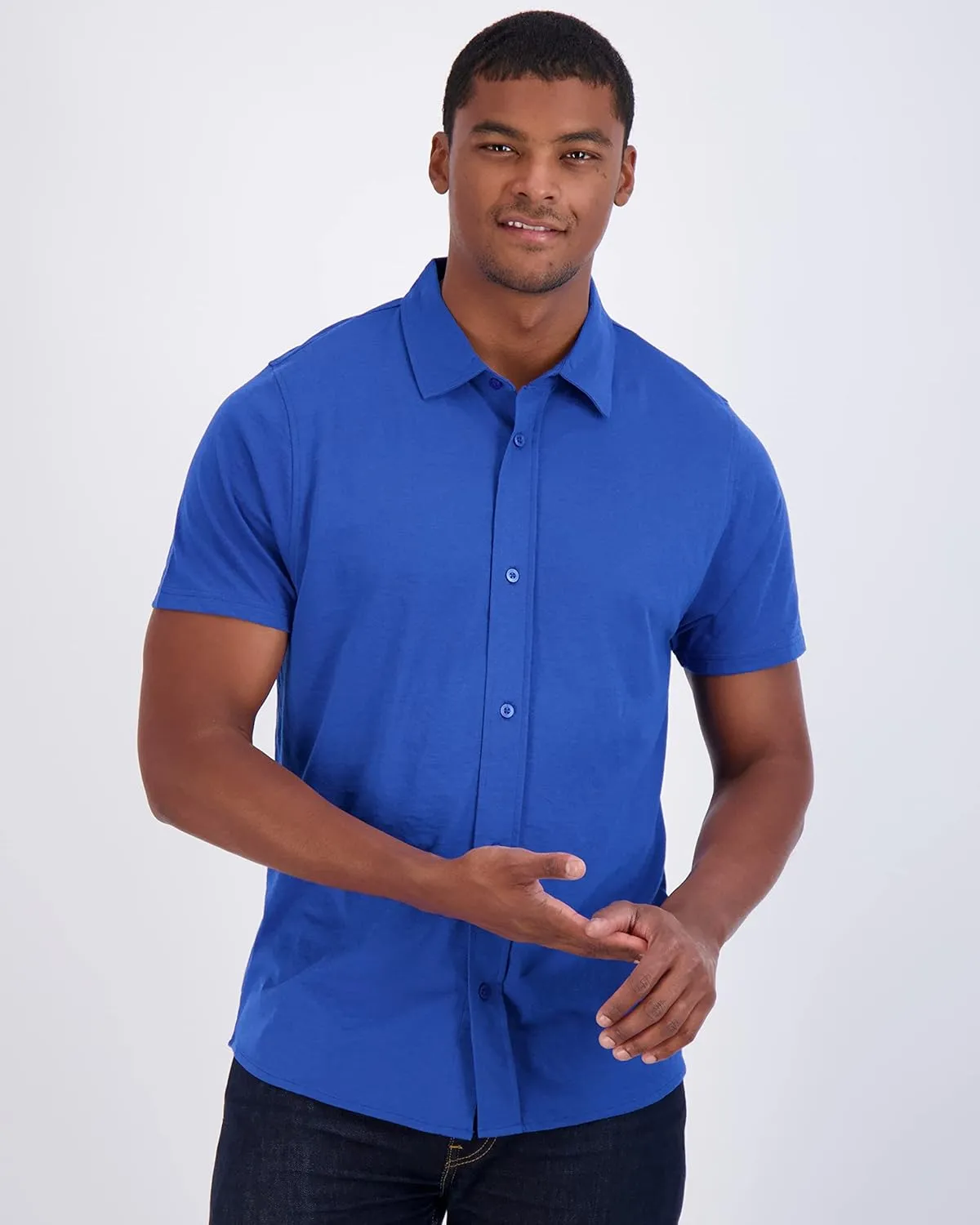 Real Essentials 3-Pack: Men's Regular Fit Casual Short Sleeve Button Down Shirt (Available in Big & Tall)