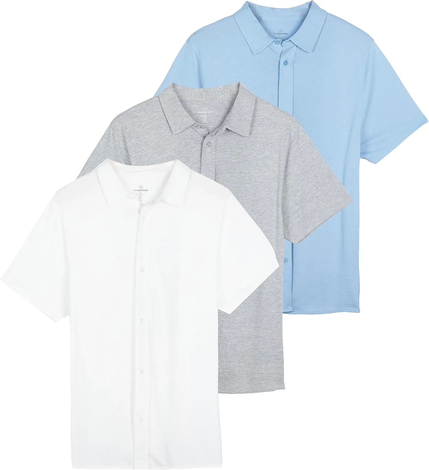Real Essentials 3-Pack: Men's Regular Fit Casual Short Sleeve Button Down Shirt (Available in Big & Tall)
