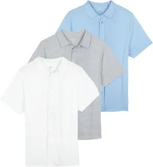 Real Essentials 3-Pack: Men's Regular Fit Casual Short Sleeve Button Down Shirt (Available in Big & Tall)