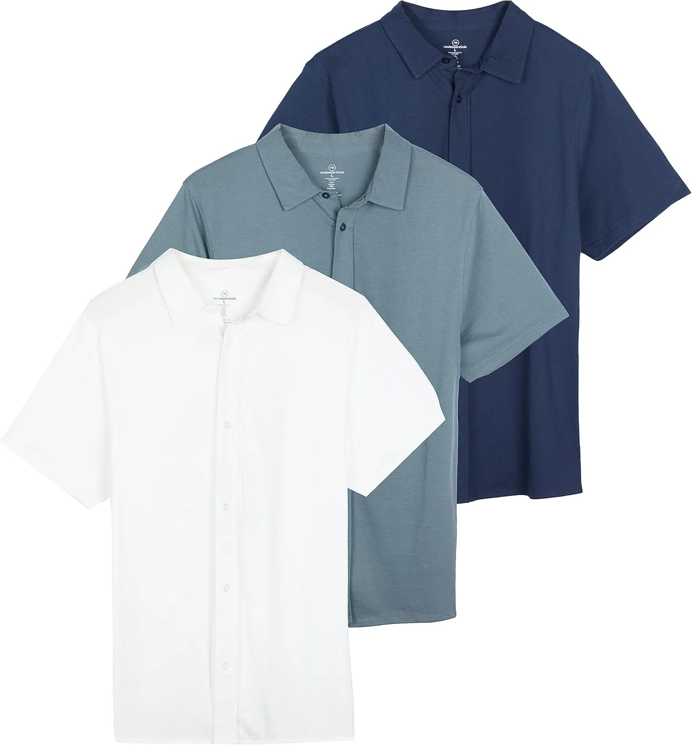 Real Essentials 3-Pack: Men's Regular Fit Casual Short Sleeve Button Down Shirt (Available in Big & Tall)