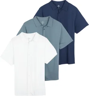Real Essentials 3-Pack: Men's Regular Fit Casual Short Sleeve Button Down Shirt (Available in Big & Tall)