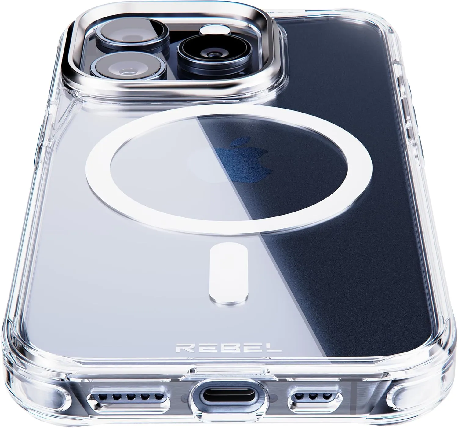 REBEL Clear Case for iPhone 15 Pro [Crystal Series Gen-5] Strong MagSafe Compatible, Anti-Scratch, Non-Yellowing, Protective Shockproof Bumpers, Metal Lens & Buttons, 6.1 Inch Phone 2023 (Clear)