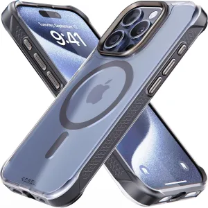 REBEL Clear Case for iPhone 15 Pro [Frosted Series Gen-5] Strong MagSafe Compatible, Grip Sides, Translucent Matte Texture, Protective Shockproof Bumpers, Metal Lens & Buttons, 6.1 Inch Phone 2023