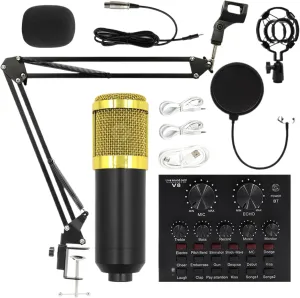 Recording Studio Equipment - Streaming Mic Kit, Studio Microphone Set | User Friendly Professional Live Streaming Equipment with Microphone Stand, USB Mic Bundle for Anchors, Singers, (Black, Gold)