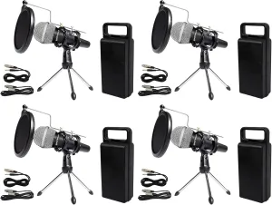 Rockville (4) Dynamic Podcasting Podcast Microphones Stands Pop Filters Cables