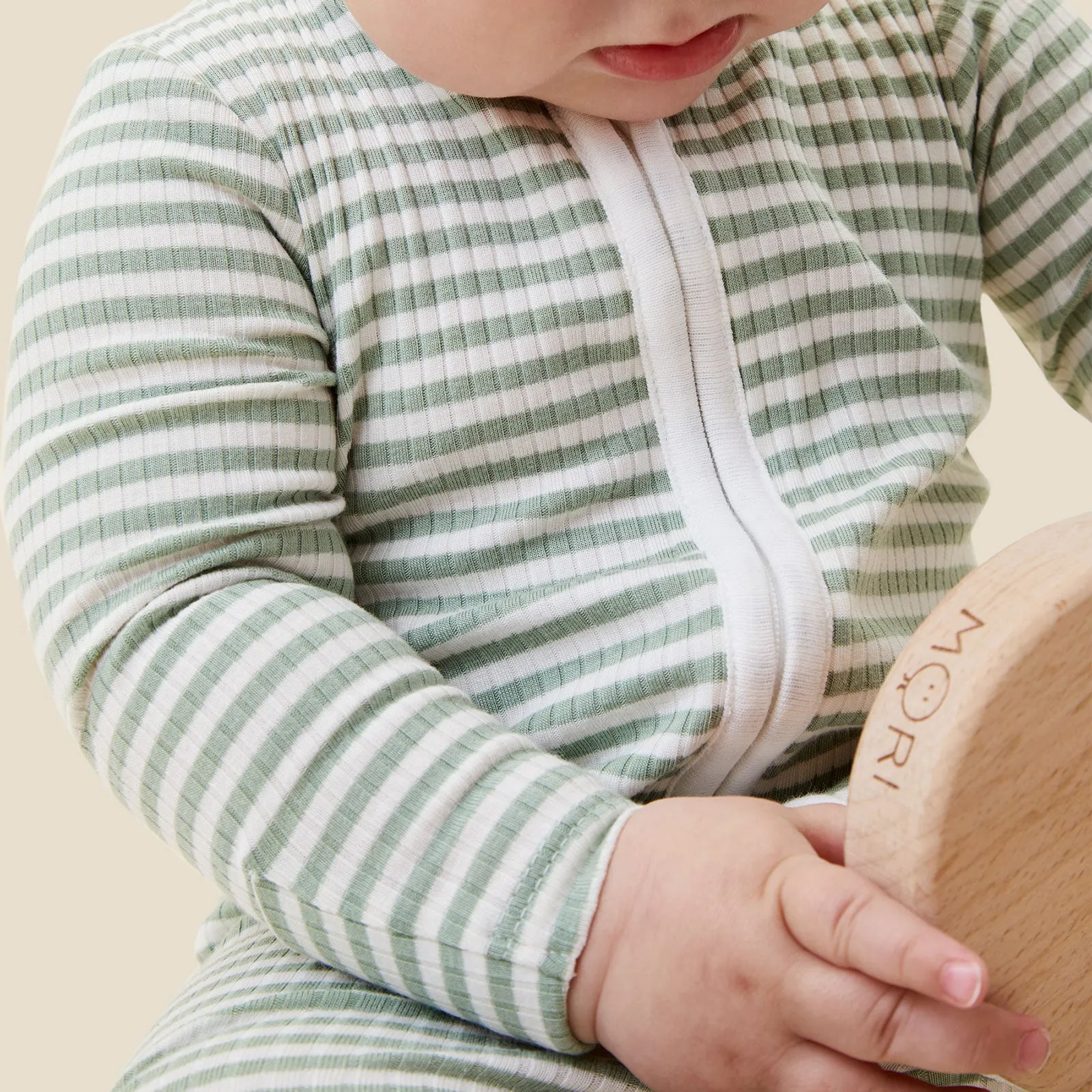 Sage Stripe Ribbed Clever Zip Sleepsuit